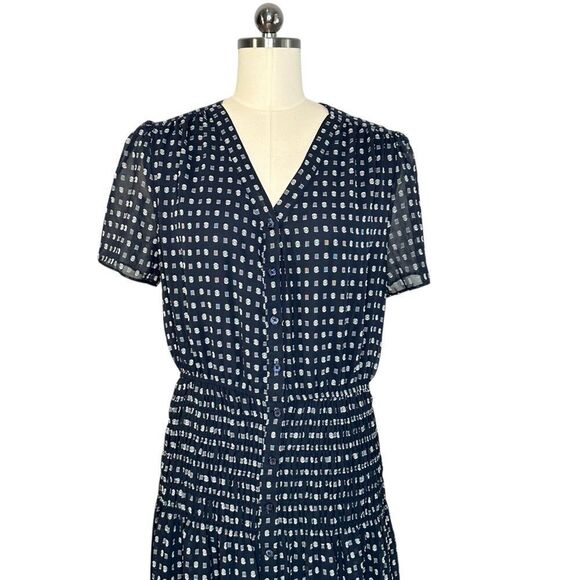 Anthropologie Current Air Dark Navy Swiss Dot Smocked Midi Dress| M - Picture 5 of 10